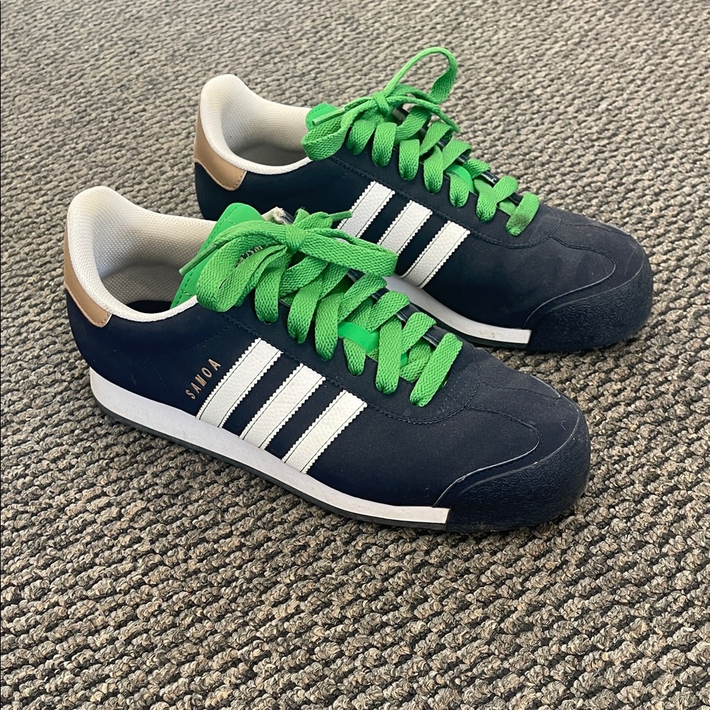 adidas Navy & White Sneakers with Green Laces
